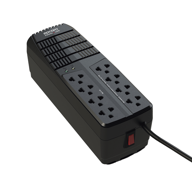Regulador de Voltaje 1000 VA-500 W  4 Contactos con AVR 4 Contactos con Supresor de Picos Protección RJ11 EPCOM POWERLINE EPL1000AVR - SILYMX