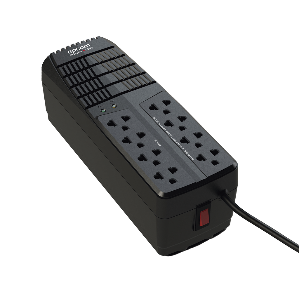 Regulador de Voltaje 1000 VA-500 W  4 Contactos con AVR 4 Contactos con Supresor de Picos Protección RJ11 EPCOM POWERLINE EPL1000AVR - SILYMX