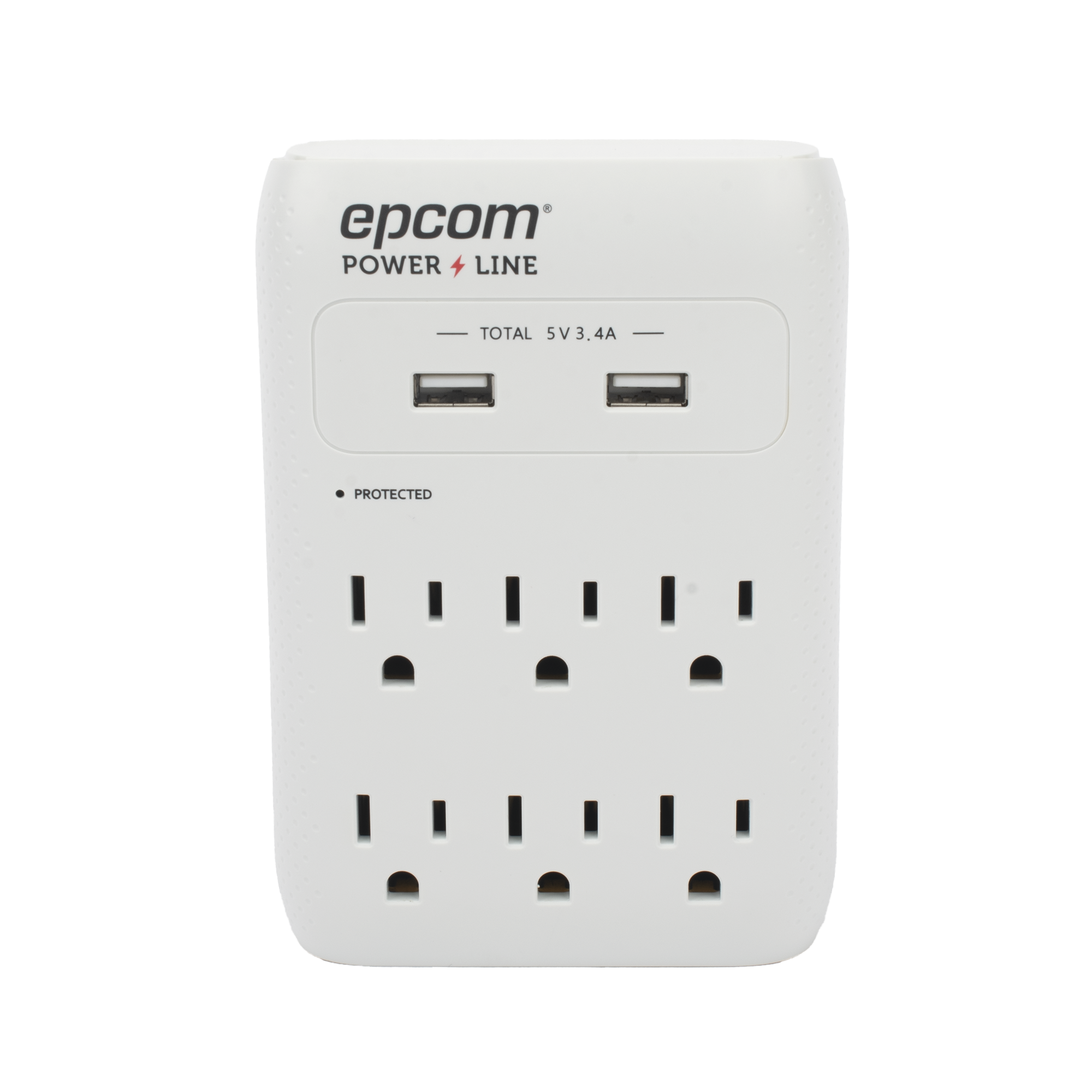 Multicontacto de Pared 110 Vca / Supresor de Picos 1080 Joules / 6 x Nema 5-15P / 2 x USB (5V @3.4A) 