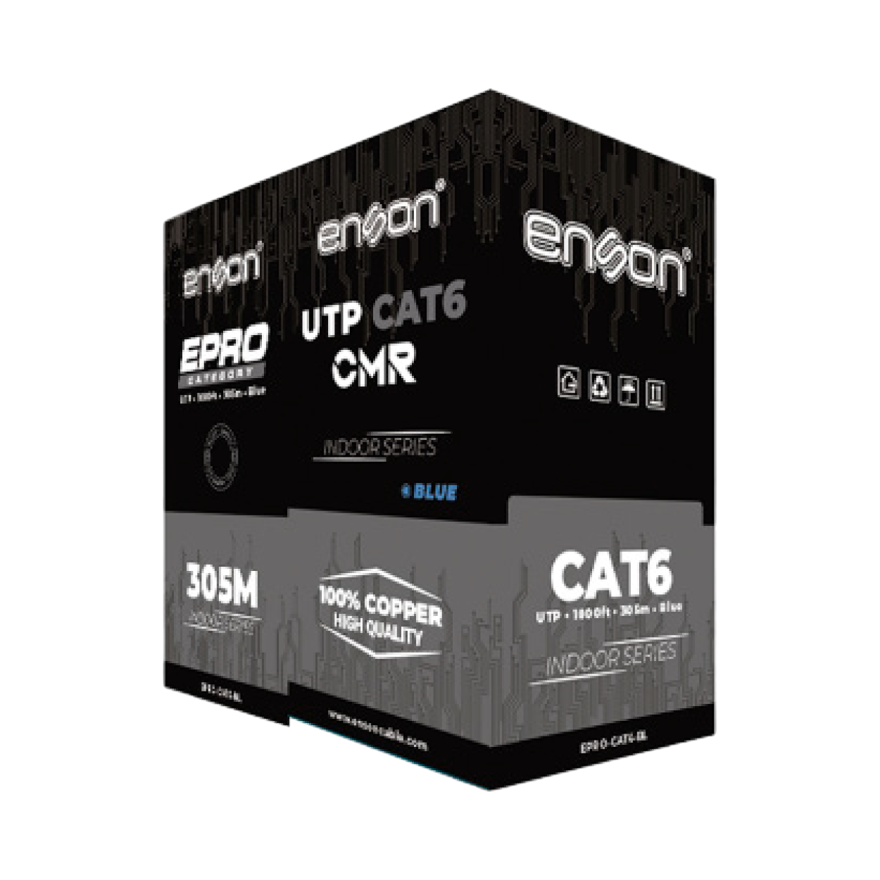 Bobina de Cable UTP Cat6 Azul CMR 23 Awg 100% Cobre Uso Interior Color Azul Bobina 1000 Pies 305 Metros Certificación Ul Enson Epro-Cat6-Bl - SILYMX