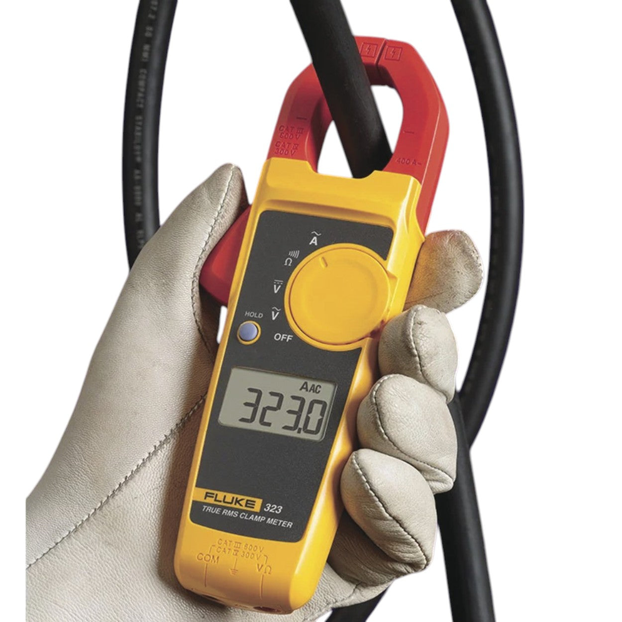 Amperimetro de Gancho de Verdadero Valor Eficaz  Medida de Corriente en CA de 400 A y Tensión en CA FLUKE-323 - SILYMX