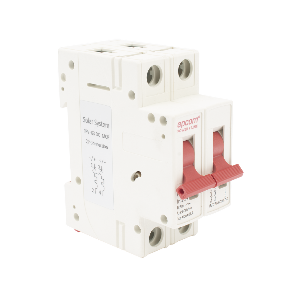 Protección Térmica Interruptor 2P 20 A Corriente Directa 800 Vcc para Aplicación Fotovoltaica Montaje Riel DIN FPV632PC20 - SILYMX