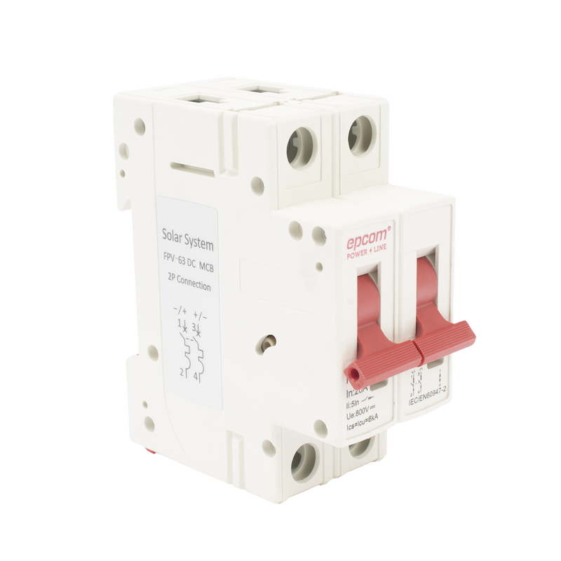 Protección Térmica Interruptor 2P 20 A Corriente Directa 800 Vcc para Aplicación Fotovoltaica Montaje Riel DIN FPV632PC20 - SILYMX