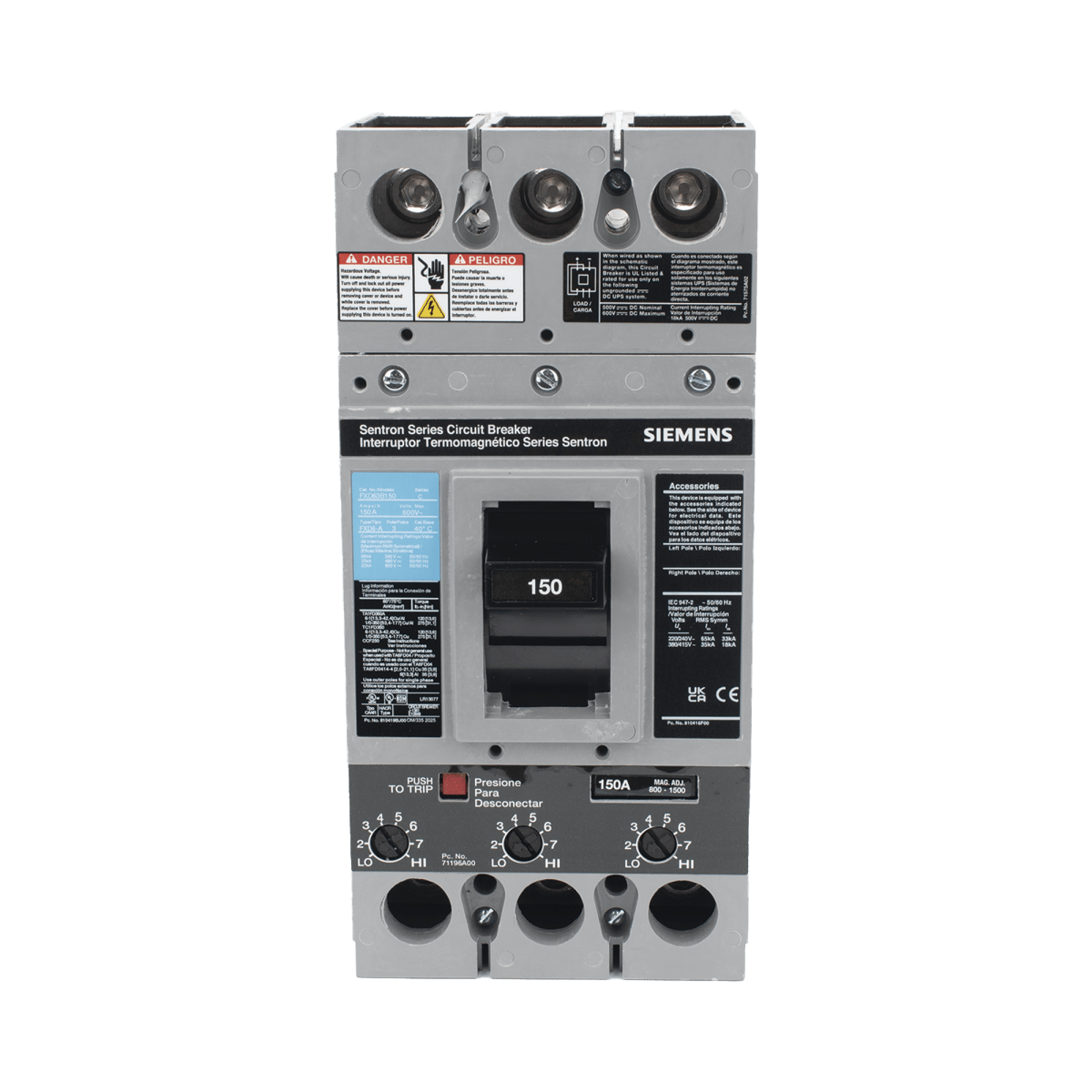Centros de Carga e InterruptoresSIEMENSFXD63B150LInterruptor Termomagnético ITM 600V 3X150A Con zapatas principales. - SILYMX