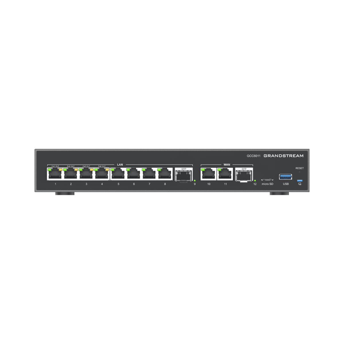 Switches PoEGRANDSTREAMGCC6011Firewall NGFW Router PBX IP Switch 10 Puertos Gigabit 4 PoE 2 SFP 2.5G Grandstream GCC6011 - SILYMX