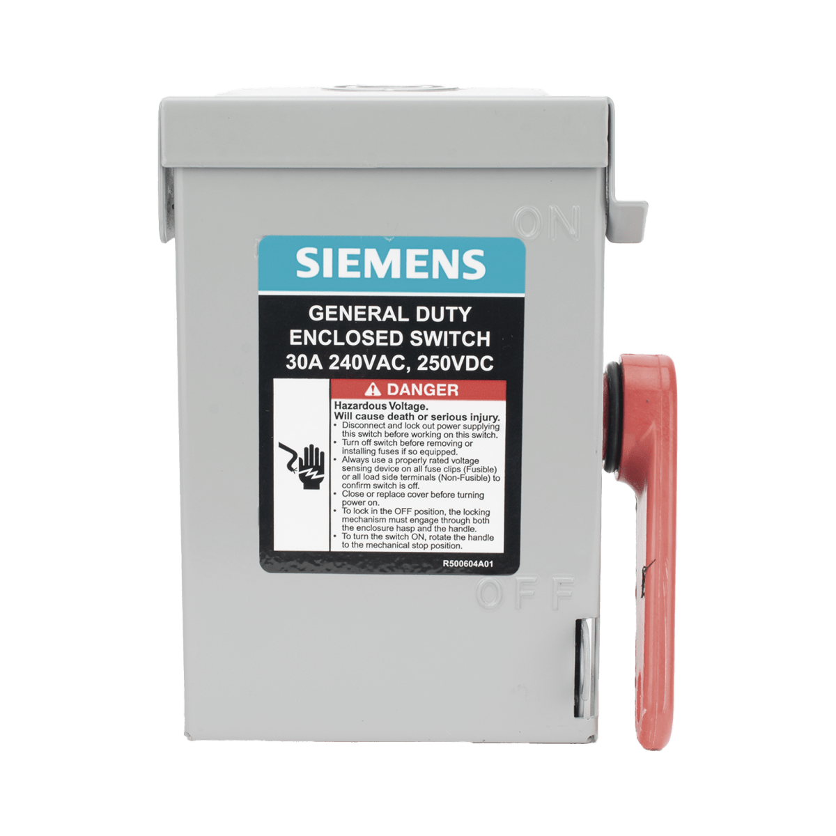 Centros de Carga e InterruptoresSIEMENSGNF221AInterruptor de seguridad cerrado de doble ruptura. Interruptor de serie A 2 polos 2 hilos sin fusible uso general. - SILYMX