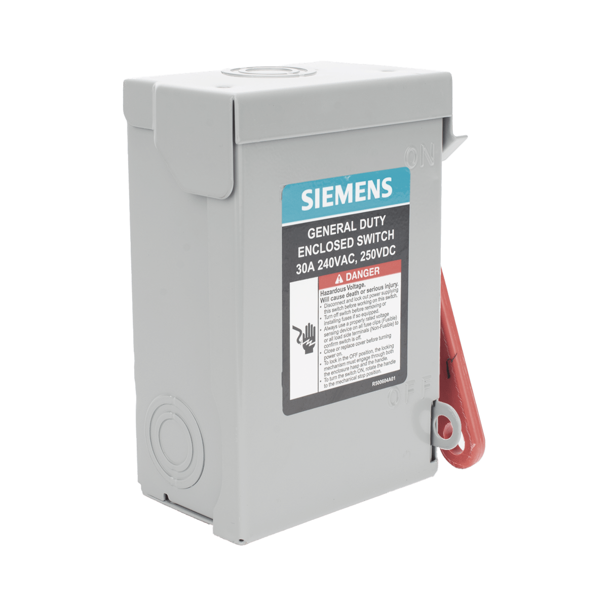 Centros de Carga e InterruptoresSIEMENSGNF221AInterruptor de seguridad cerrado de doble ruptura. Interruptor de serie A 2 polos 2 hilos sin fusible uso general. - SILYMX