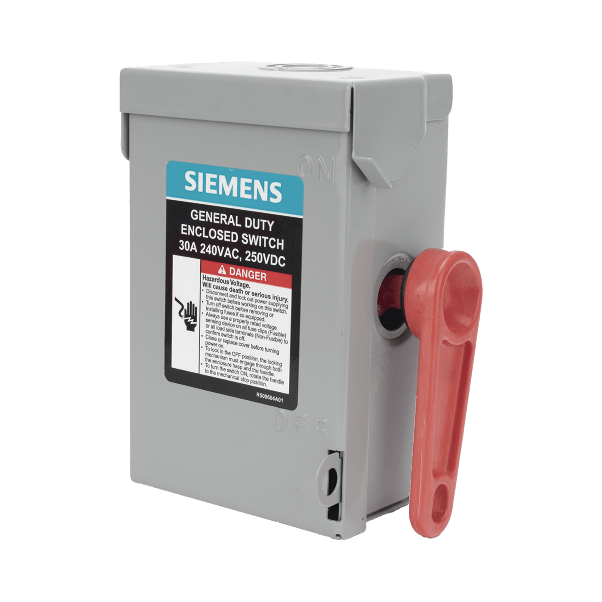Centros de Carga e InterruptoresSIEMENSGNF221AInterruptor de seguridad cerrado de doble ruptura. Interruptor de serie A 2 polos 2 hilos sin fusible uso general. - SILYMX