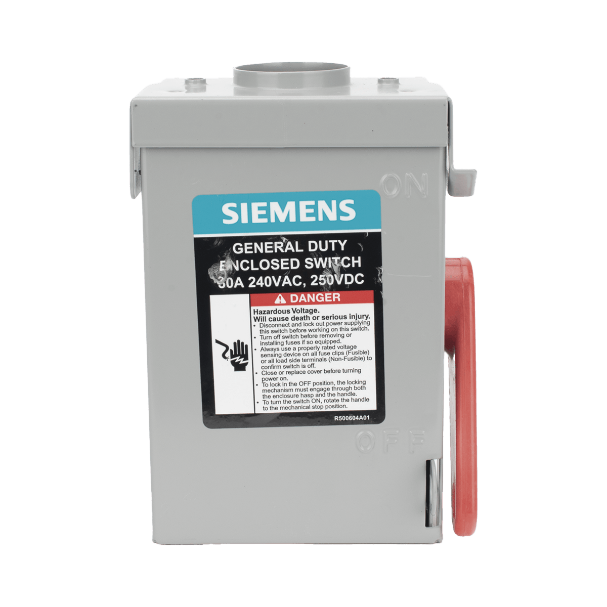 Centros de Carga e InterruptoresSIEMENSGNF221RAInterruptor de seguridad cerrado de doble ruptura. Interruptor de serie A 2 polos 2 hilos sin fusible uso general. Nema 3R - SILYMX