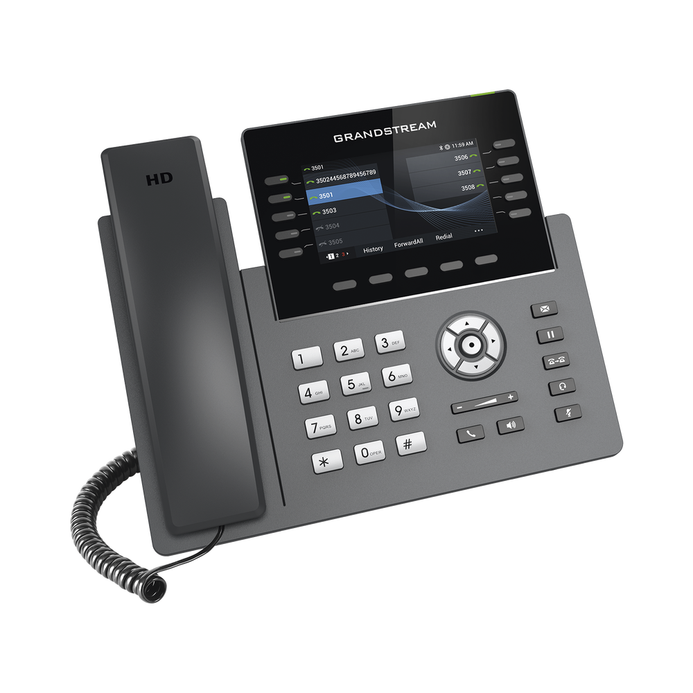 Teléfono IP Wi-Fi Grado Operador 10 líneas SIP con 5 cuentas pantalla a color 4.3" puertos Gigabit Bluetooth PoE codec Opus IPV4/IPV6 con gestión en la nube GDMS GRP-2615 - SILYMX