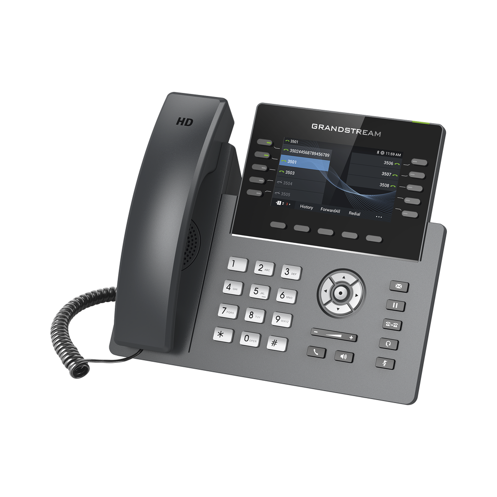 Teléfono IP Wi-Fi Grado Operador 10 líneas SIP con 5 cuentas pantalla a color 4.3" puertos Gigabit Bluetooth PoE codec Opus IPV4/IPV6 con gestión en la nube GDMS GRP-2615 - SILYMX