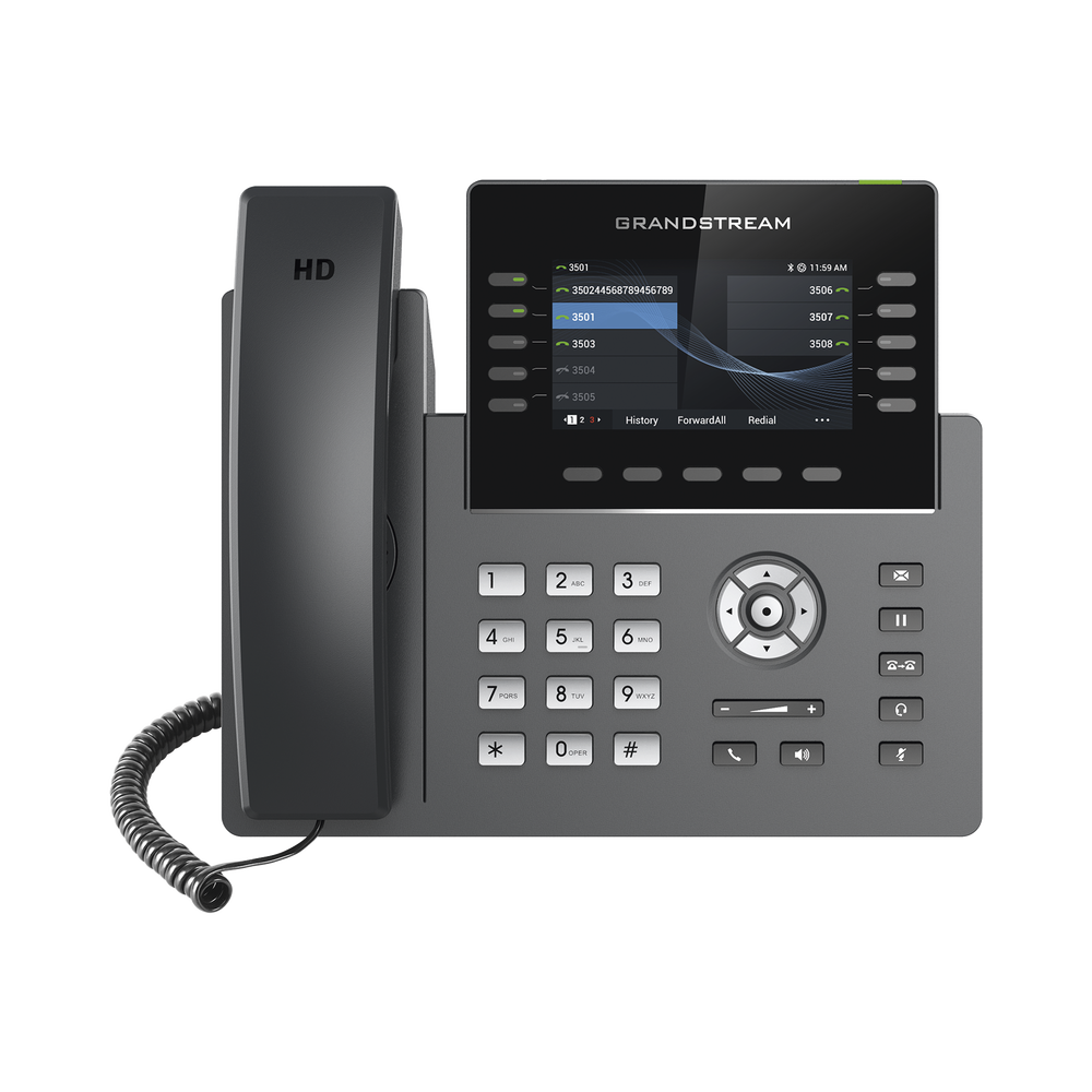 Teléfono IP Wi-Fi Grado Operador 10 líneas SIP con 5 cuentas pantalla a color 4.3" puertos Gigabit Bluetooth PoE codec Opus IPV4/IPV6 con gestión en la nube GDMS GRP-2615