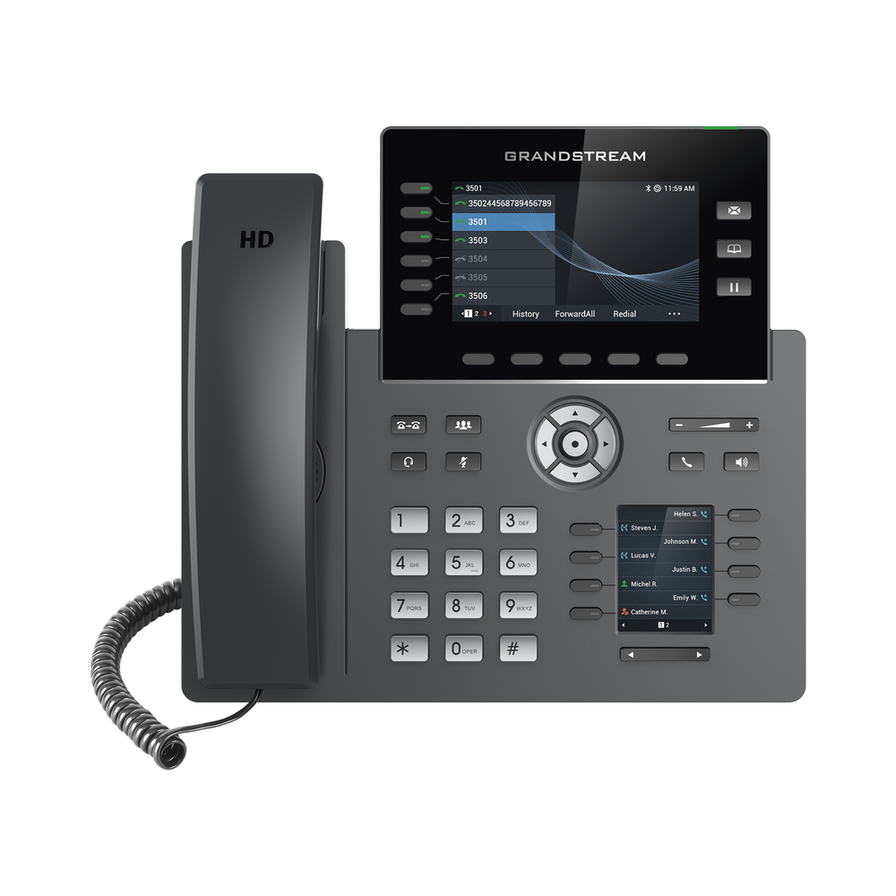 Teléfono IP Wi-Fi Grado Operador 6 líneas SIP con 6 cuentas pantalla a color 4.3" puertos Gigabit Bluetooth PoE codec Opus IPV4/IPV6 con gestión en la nube GDMS GRP-2616 - SILYMX