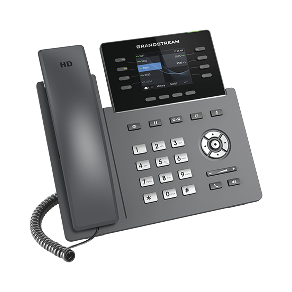 Teléfono IP Wi-Fi Grado Operador 8 líneas SIP con 4 cuentas pantalla a color 2.8" puertos Gigabit Bluetooth PoE codec Opus IPV4/IPV6 con gestión en la nube GDMS GRP2624 - SILYMX