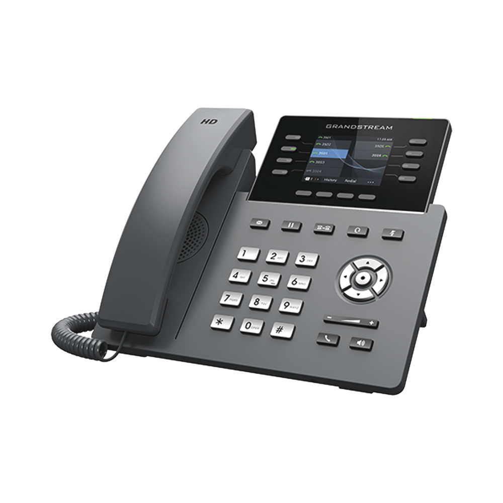 Teléfono IP Wi-Fi Grado Operador 8 líneas SIP con 4 cuentas pantalla a color 2.8" puertos Gigabit Bluetooth PoE codec Opus IPV4/IPV6 con gestión en la nube GDMS GRP2624 - SILYMX