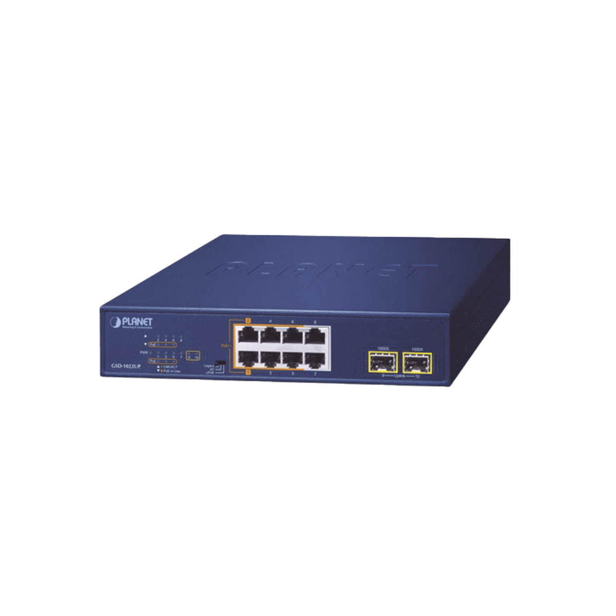 Switches PoEPLANETGSD-1022UPSwitch PoE+ No Administrable 8 Puertos Gigabit 240W 2 SFP PLANET GSD - 1022UP - SILYMX