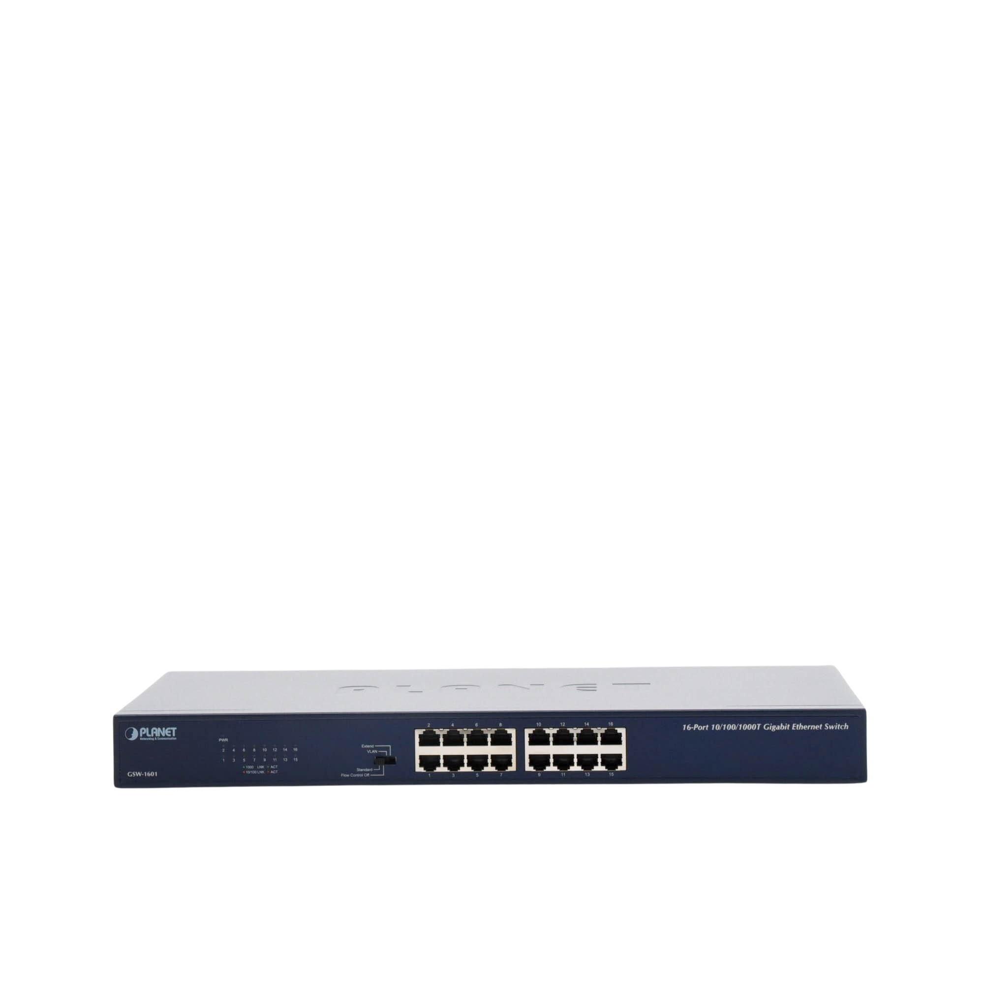 Switch No Administrable PLANET 16 Puertos Gigabit con Modo Extendido 200m 1U | GSW-1601 - SILYMX