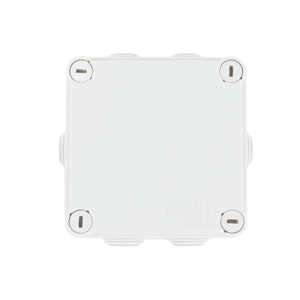 Caja de conexiones de PVC GEWISS Auto-extinguible 6 entradas tapa y tornillo de media vuelta de 1/4" 100x100x50MM (Medidas internas) (IP55) GW-44-024 - SILYMX