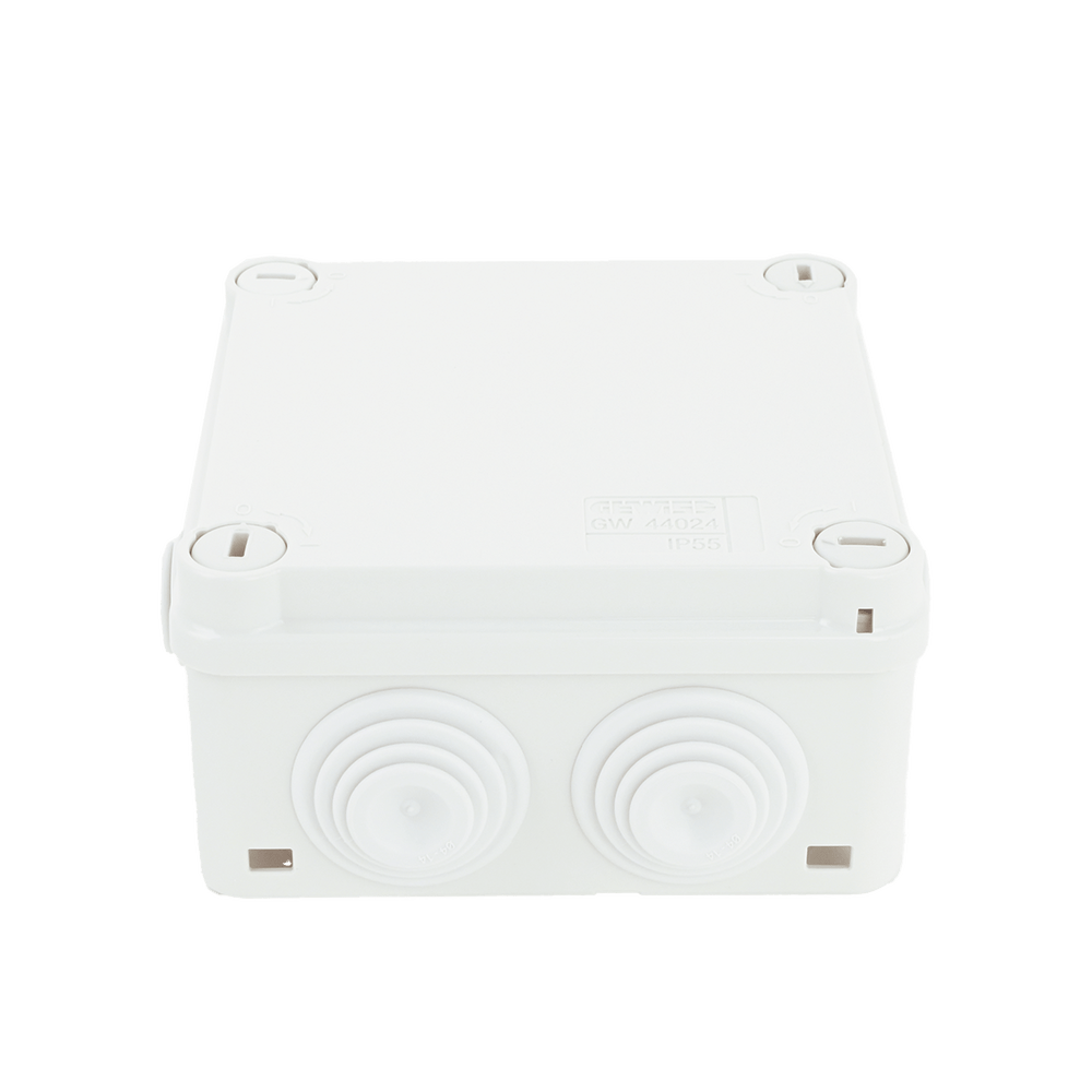 Caja de conexiones de PVC GEWISS Auto-extinguible 6 entradas tapa y tornillo de media vuelta de 1/4" 100x100x50MM (Medidas internas) (IP55) GW-44-024 - SILYMX