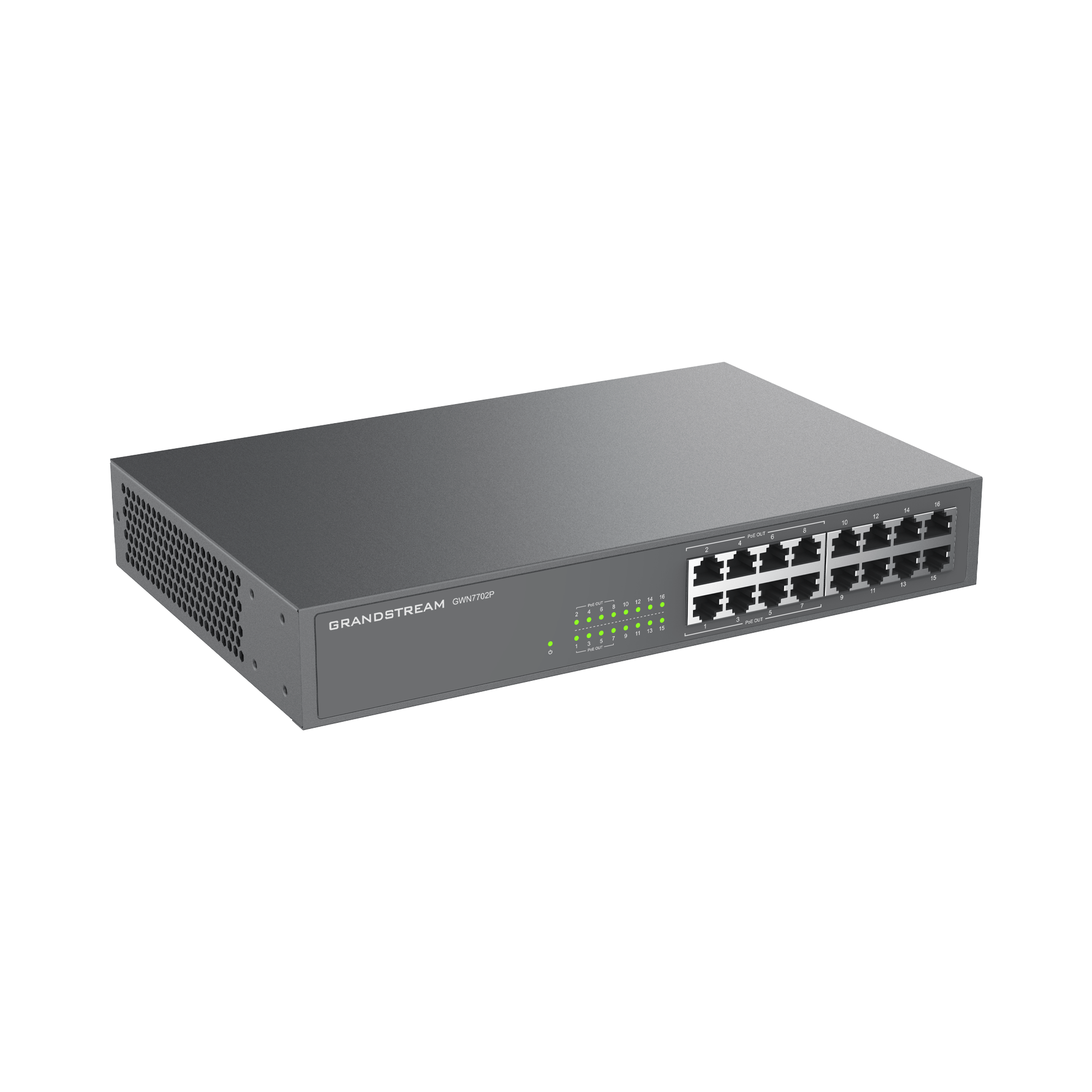 Switch PoE No Administrable 16 Puertos Gigabit Ethernet 8 PoE 802.3 af at 138W Plug Play Red - GRANDSTREAM GWN7702P - SILYMX