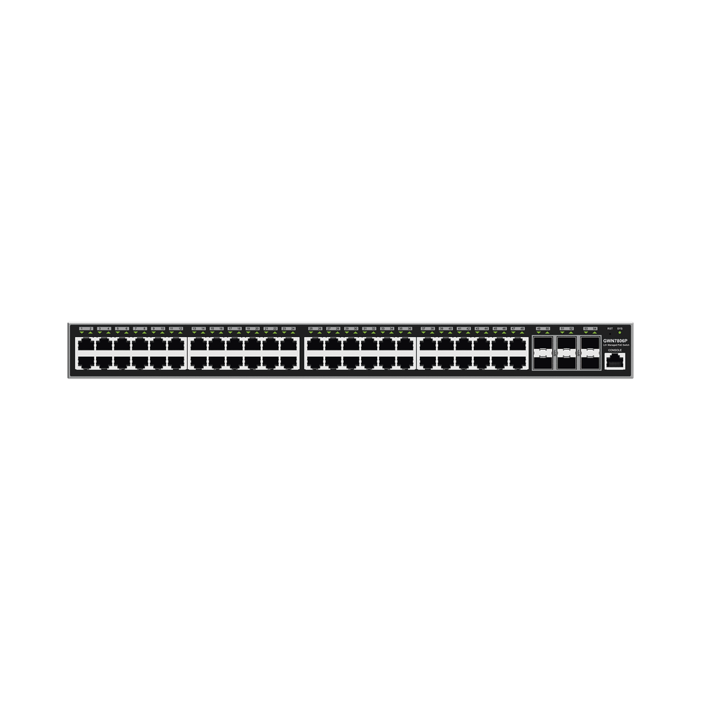 Switch Gigabit PoE+ Administrable / 48 puertos 10/100/1000 Mbps + 6 Puertos SFP+ / Hasta 400W / Compatible con GWN Cloud GWN7806P - SILYMX