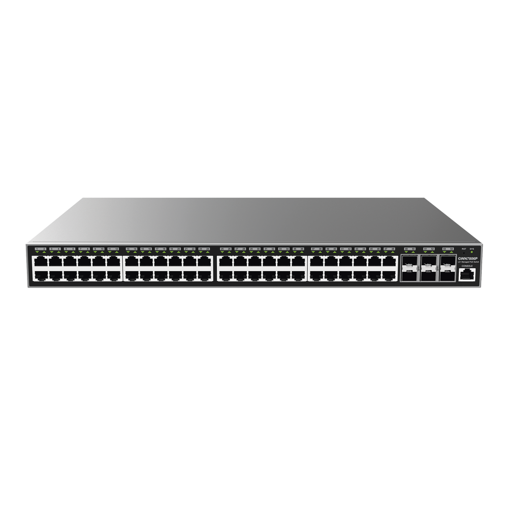 Switch Gigabit PoE+ Administrable / 48 puertos 10/100/1000 Mbps + 6 Puertos SFP+ / Hasta 400W / Compatible con GWN Cloud GWN7806P - SILYMX