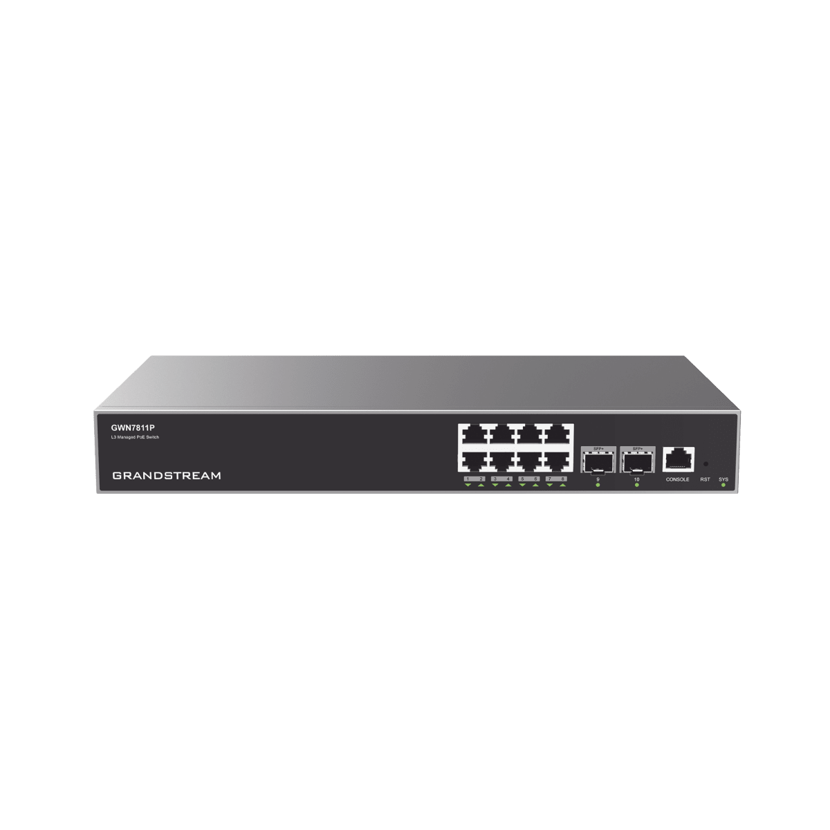Switches PoEGRANDSTREAMGWN7811PSwitch Capa 3 PoE+ Administrable 8 Puertos Gigabit 2 SFP+ 10G 120W Grandstream GWN7811P - SILYMX