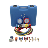 Juego de manómetros para aire acondicionadoherramienta de carga de refrigerante doble válvula adaptadores acoplamiento rápido manguera de 1.5 metros - SILYMX