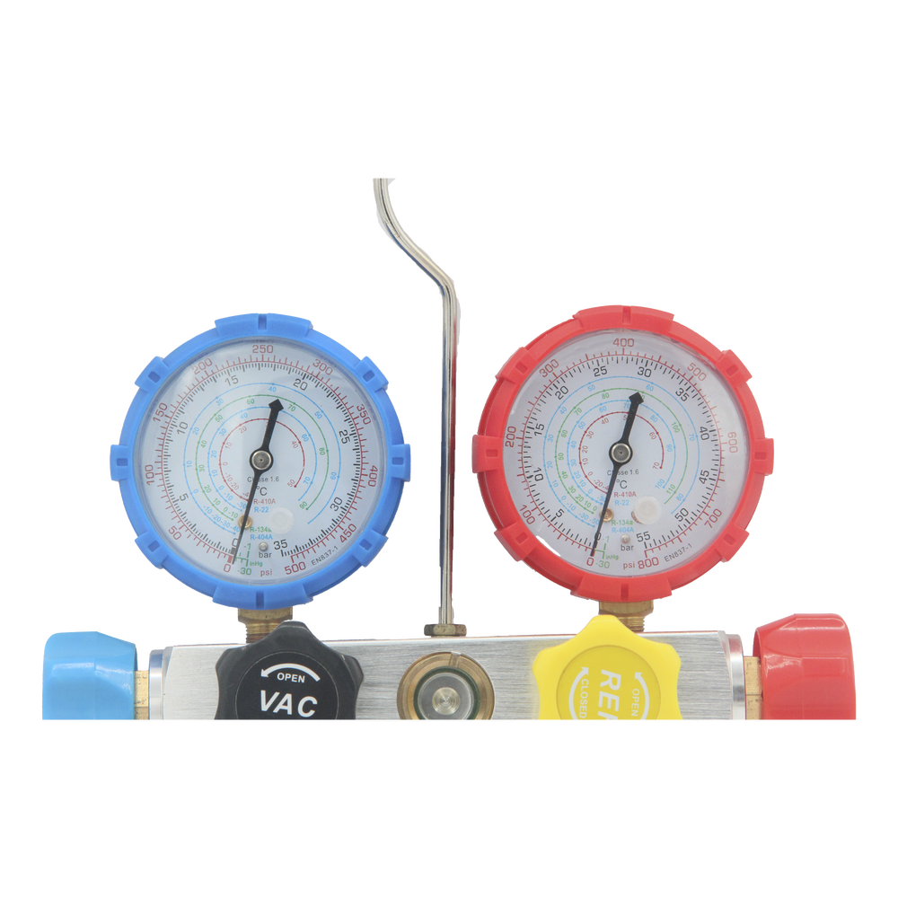 Juego de manómetros para aire acondicionadoherramienta de carga de refrigerante doble válvula adaptadores acoplamiento rápido manguera de 1.5 metros - SILYMX
