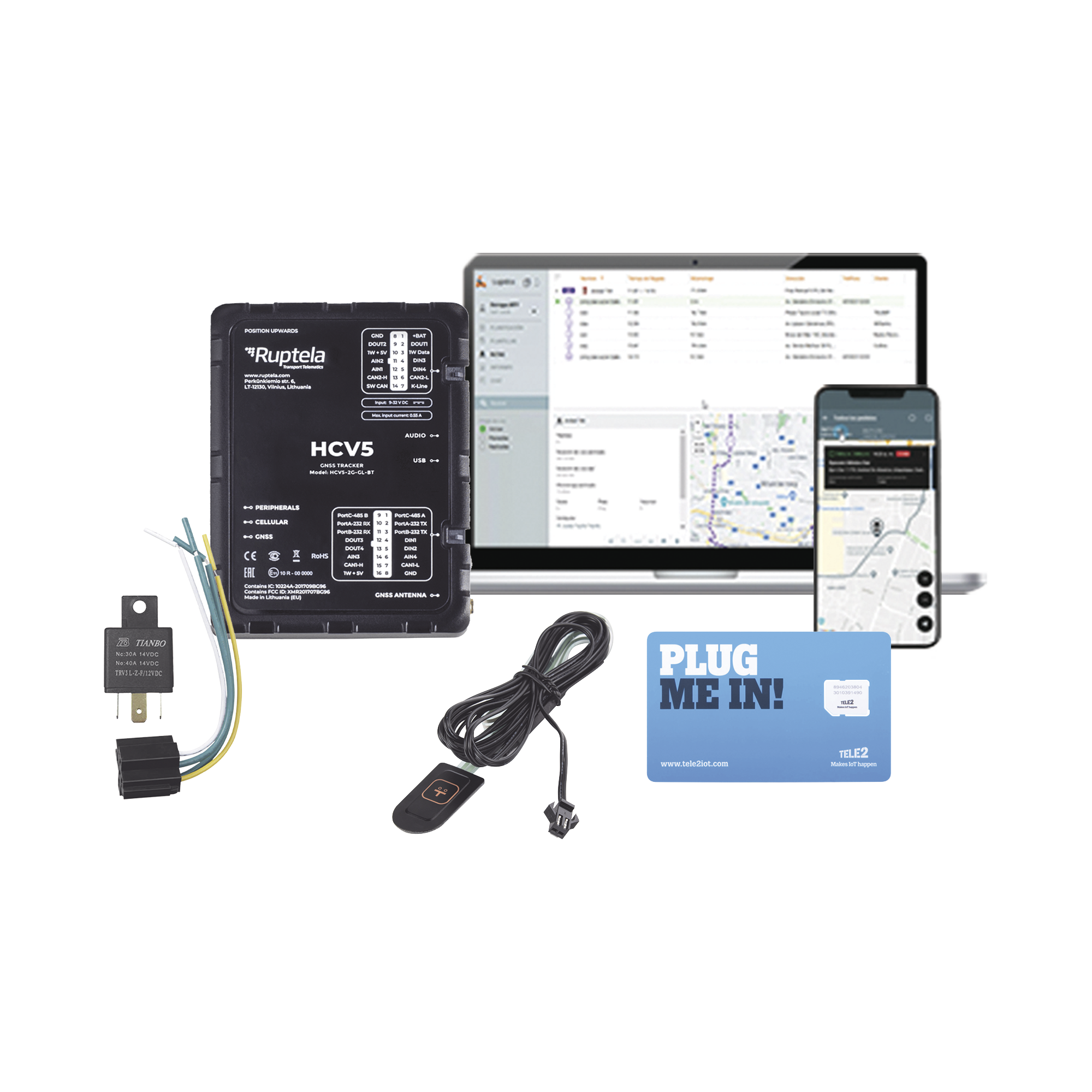 Kit de Localizador 4G LTE / Incluye 1 MICROSIM30M2M + 1 VOUCHER1M + 1 EPCOMGPSMENSUAL + 12VRELAY + Botón SOS 
