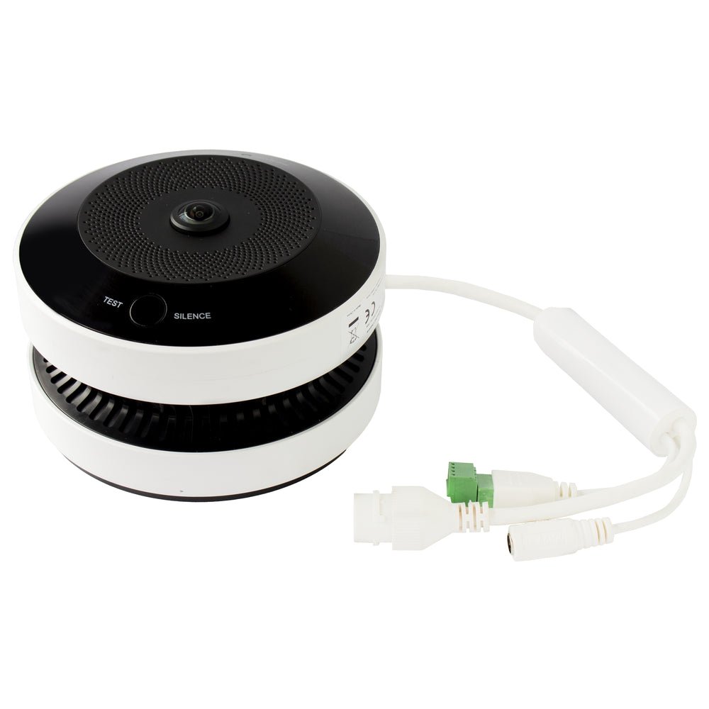 HikFire Mini Fisheye IP 4 Megapixel con Detector de Humo Puntual Autónomo Entrada y Salida de Alarma 15 mts IR PoE WDR 120 dB Alarma de 85 dB MicroSD 128GB Compatible con Hik-Connect HF-VS409 - SILYMX