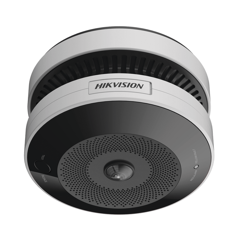 HikFire Mini Fisheye IP 4 Megapixel con Detector de Humo Puntual Autónomo Entrada y Salida de Alarma 15 mts IR PoE WDR 120 dB Alarma de 85 dB MicroSD 128GB Compatible con Hik-Connect HF-VS409 - SILYMX