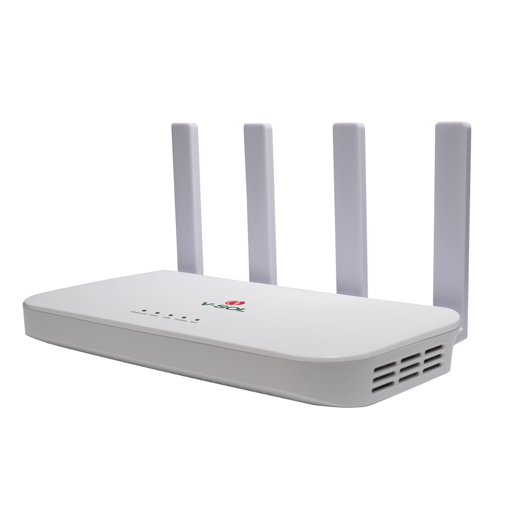 ONU XGSPON  Wi-Fi 6 1 Puerto RJ45 2.5 Gbps 3 Puertos RJ45 1 Gbps 1 FXS 1 Puerto USB V-SOL HG3110AX-XGS