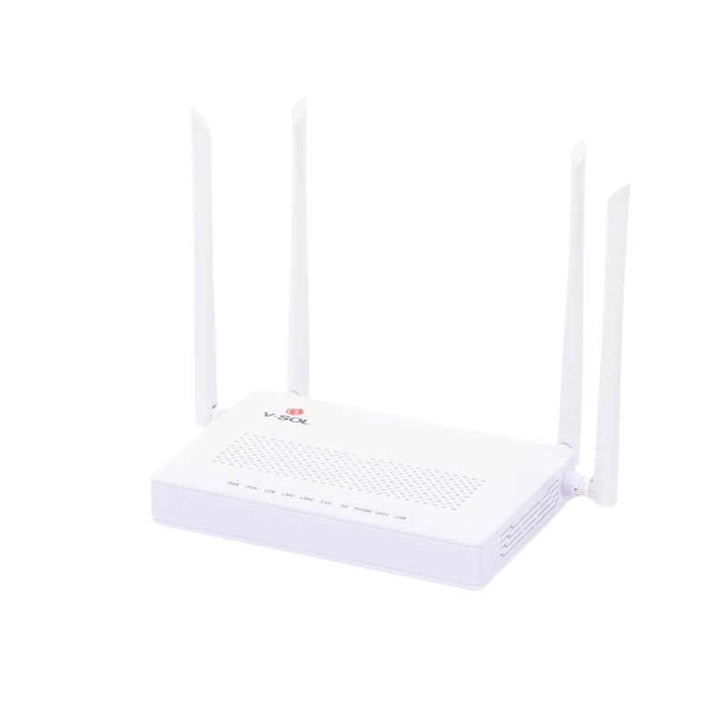 ONU Dual GPON/EPON con Wi-Fi AC de doble banda 1 puerto SC/APC + 2 puertos LAN Gigabit + 1 puerto FXS + 1 Puerto CATV V-SOL HG323ACT
