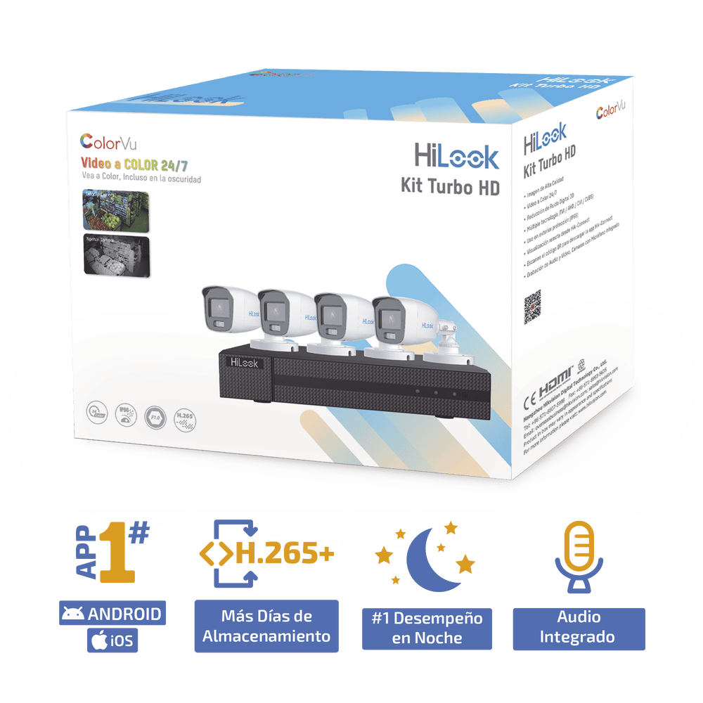 Kit CCTV TurboHD 1080p DVR 4 Canales 4 Cámaras Bala ColorVu con Micrófono Integrado Fuente de Poder Accesorios de Instalación HL-1080-CV/A - SILYMX