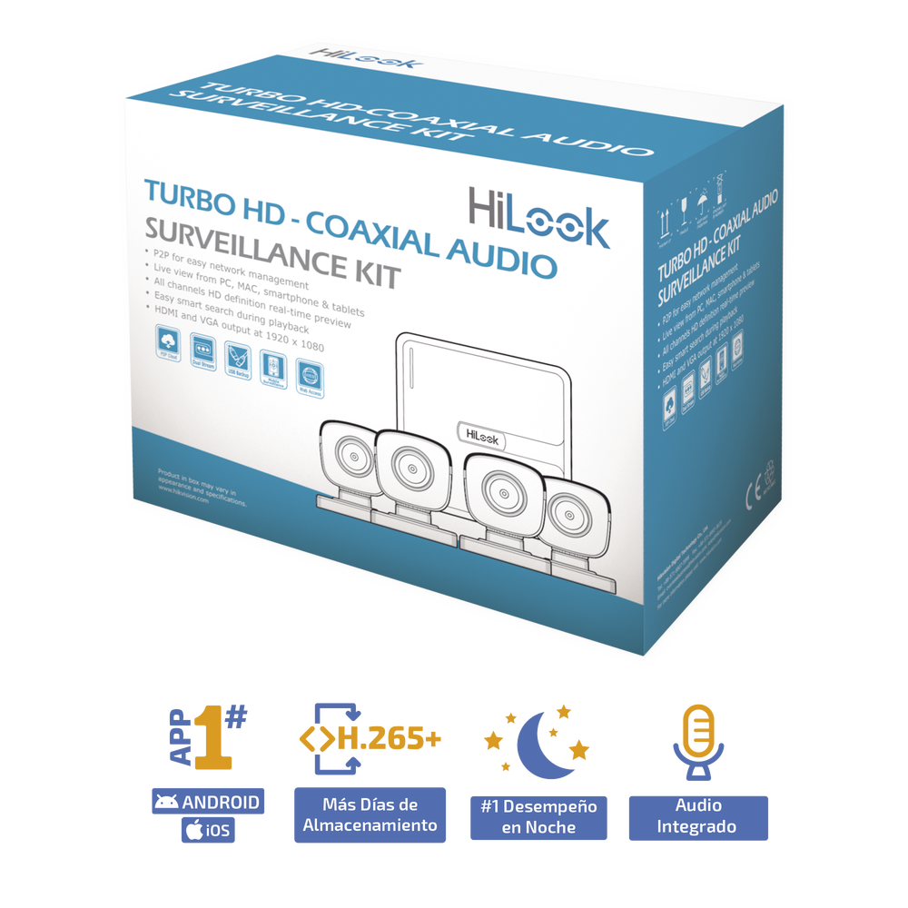 Kit TurboHD 1080p Lite DVR 4 canales Audio por Coaxitron 4 Cámaras Bala de Policarbonato con Micrófono Integrado HL1080PS(C) - SILYMX