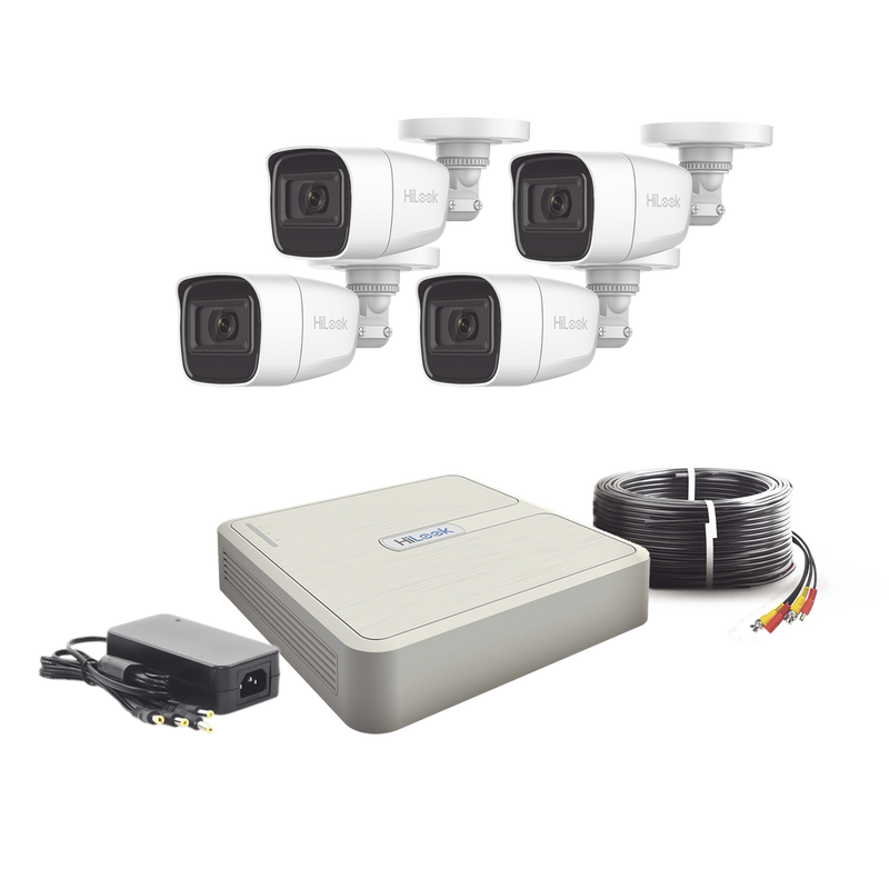 Kit TurboHD 1080p Lite DVR 4 canales Audio por Coaxitron 4 Cámaras Bala de Policarbonato con Micrófono Integrado HL1080PS(C)