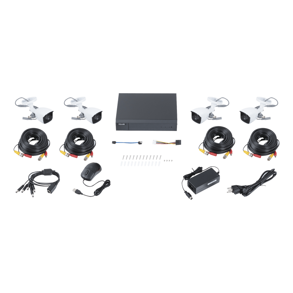 KIT de 4 Cámaras de Vigilancia TurboHD 1080p H.265+ DVR 4 canales 4 Cámaras Bala de Metal Fuente de Poder Accesorios de Instalación HL24LQKITS-M(B) - SILYMX