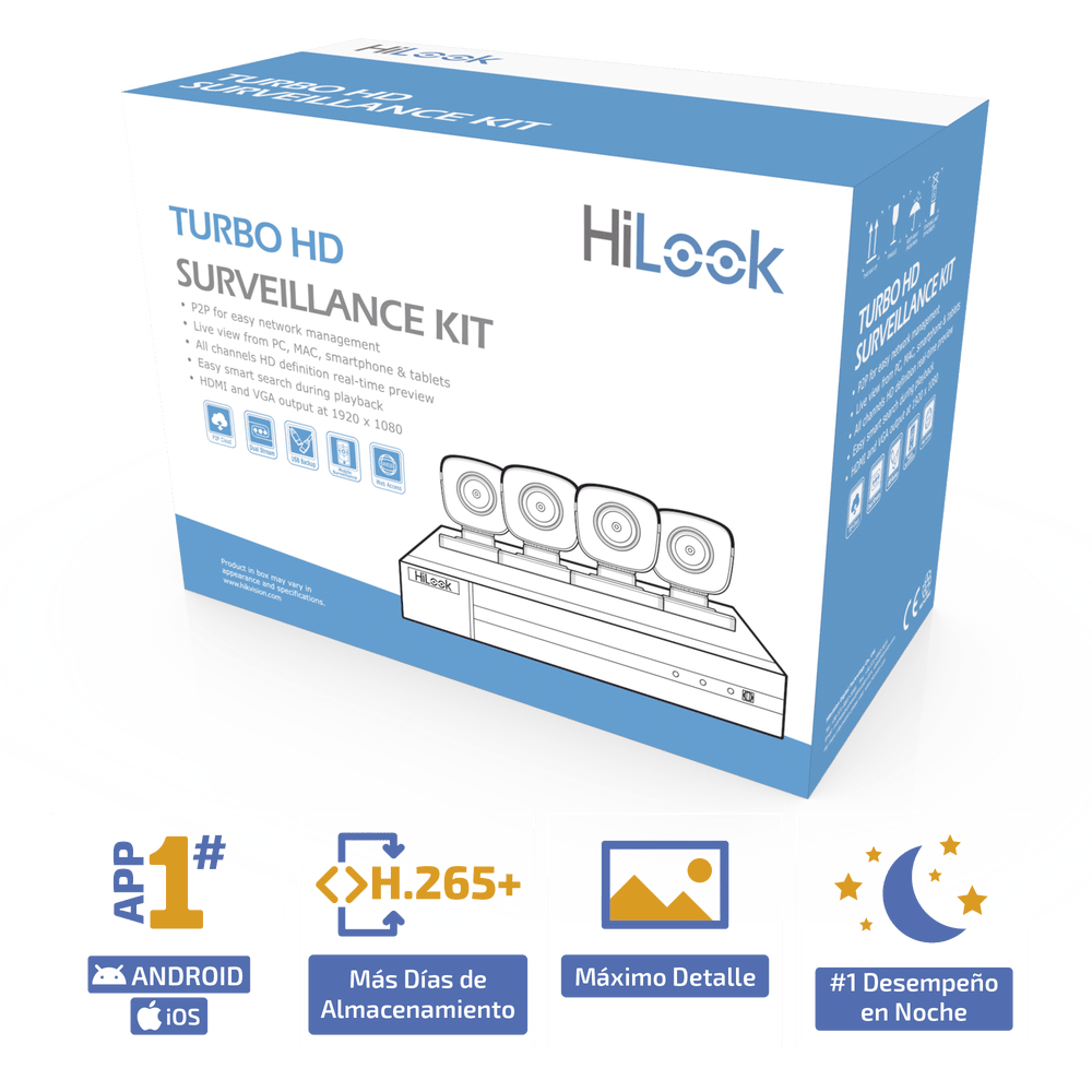 KIT de 4 Cámaras de Vigilancia TurboHD 1080p H.265+ DVR 4 canales 4 Cámaras Bala de Metal Fuente de Poder Accesorios de Instalación HL24LQKITS-M(B) - SILYMX