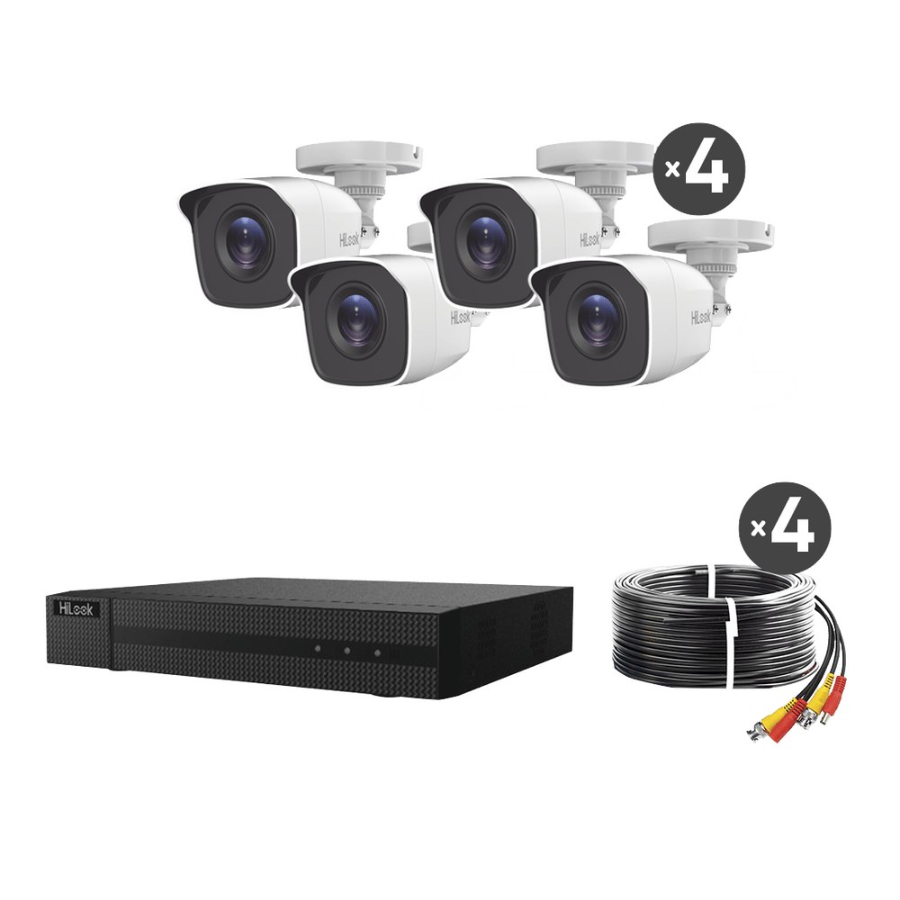 KIT de 4 Cámaras de Vigilancia TurboHD 1080p H.265+ DVR 4 canales 4 Cámaras Bala de Metal Fuente de Poder Accesorios de Instalación HL24LQKITS-M(B) - SILYMX