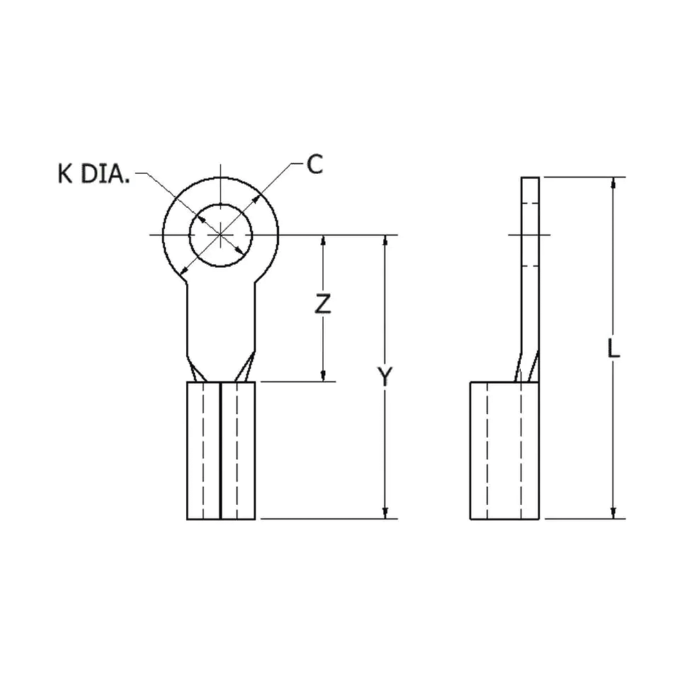 Zapata Terminal de Ojillo para Tornillo 3/16" (5 mm) y Cable Calibre 16-14 AWG HUB-T14-10 - SILYMX
