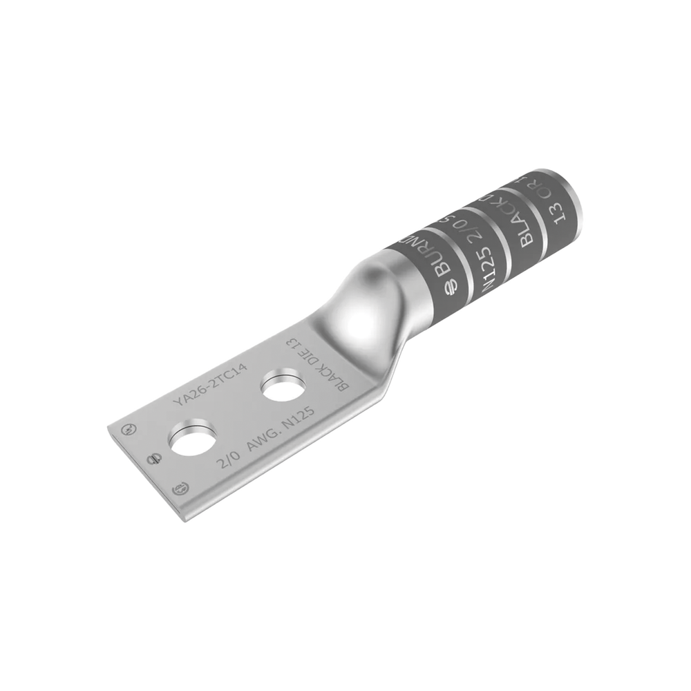 Zapata Terminal de Cobre Electrolítico Cañón Largo con 2 Perforaciones para Tornillos de 1/2" Cable Calibre 2/0 Espaciamiento entre orificios de 1 3/4" HUB-YA262N - SILYMX