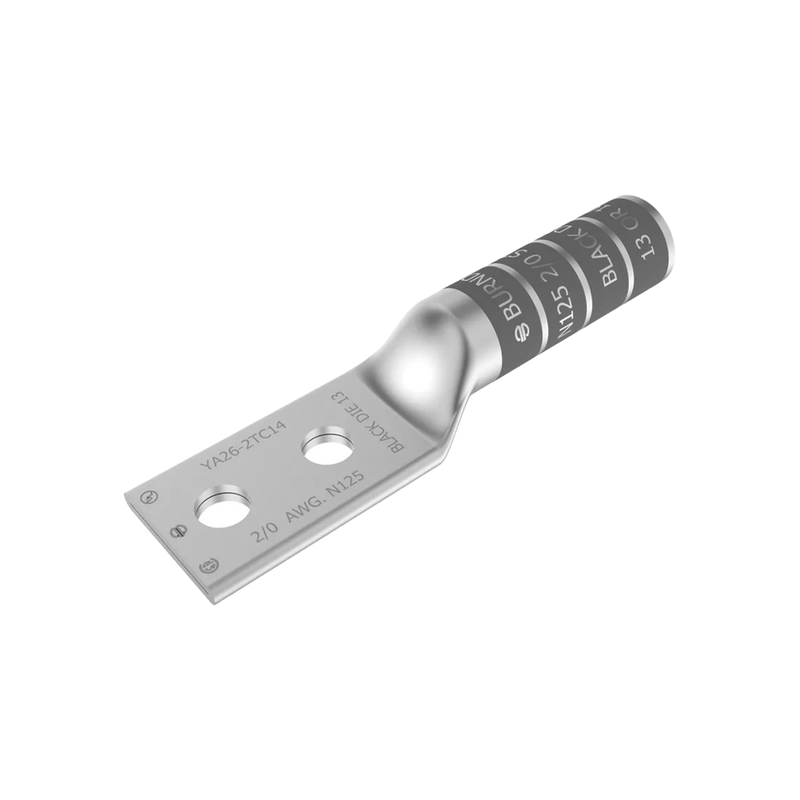 Zapata Terminal de Cobre Electrolítico Cañón Largo con 2 Perforaciones para Tornillos de 1/2" Cable Calibre 2/0 Espaciamiento entre orificios de 1 3/4" HUB-YA262N - SILYMX