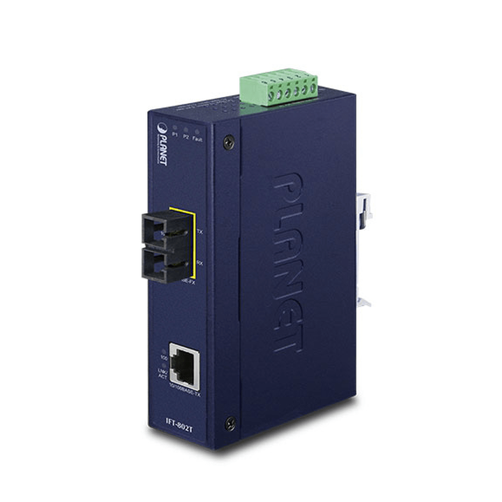 Convertidor de Medios Industrial Planet Multimodo Puertos 10/100 Base-TX a 100 Base-FX Interfaz SC Hasta 2 km Carcasa IP30 IFT-802T - SILYMX