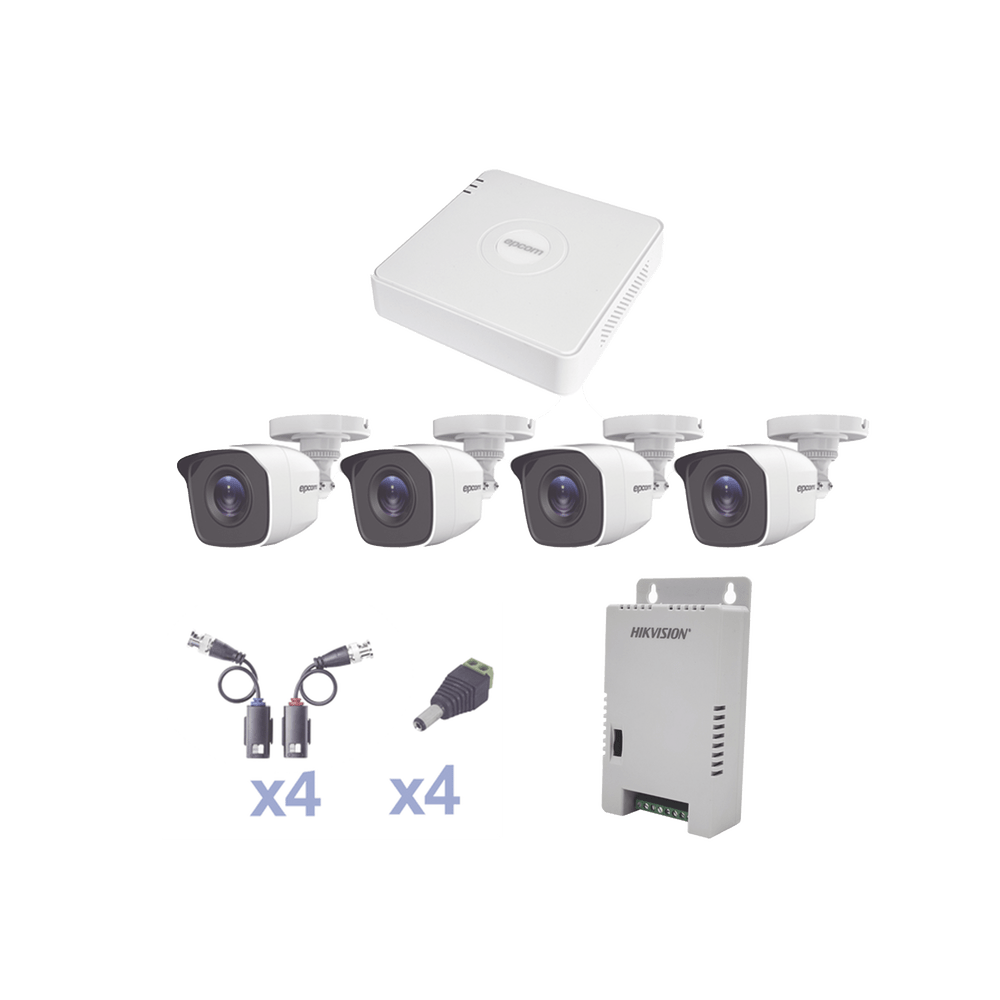 KIT TurboHD 1080 Lite  DVR 4 Canales  4 Cámaras Bala (exterior 2.8 mm) - SILYMX