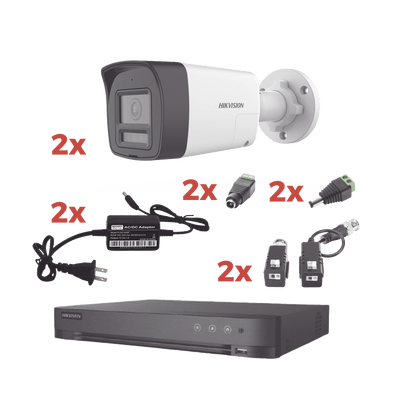HIKVISIONKH-1080P-2B-TWAKit Audio Bidireccional TurboHD 1080p / DVR 4 Canales / 2 Cámaras Bala (Exterior) con Bocina y Microfóno Integrado / 2 Fuentes de Poder / Accesorios - SILYMX