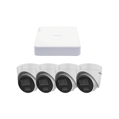 HIKVISIONKIPCV2M/4TKit IP 1080p (2 Megapixel) / NVR de 4 Canales con 4 Puertos PoE / 4 Cámaras IP Turret con Micrófono Integrado / ColorVu y ACUSENSE Lite - SILYMX