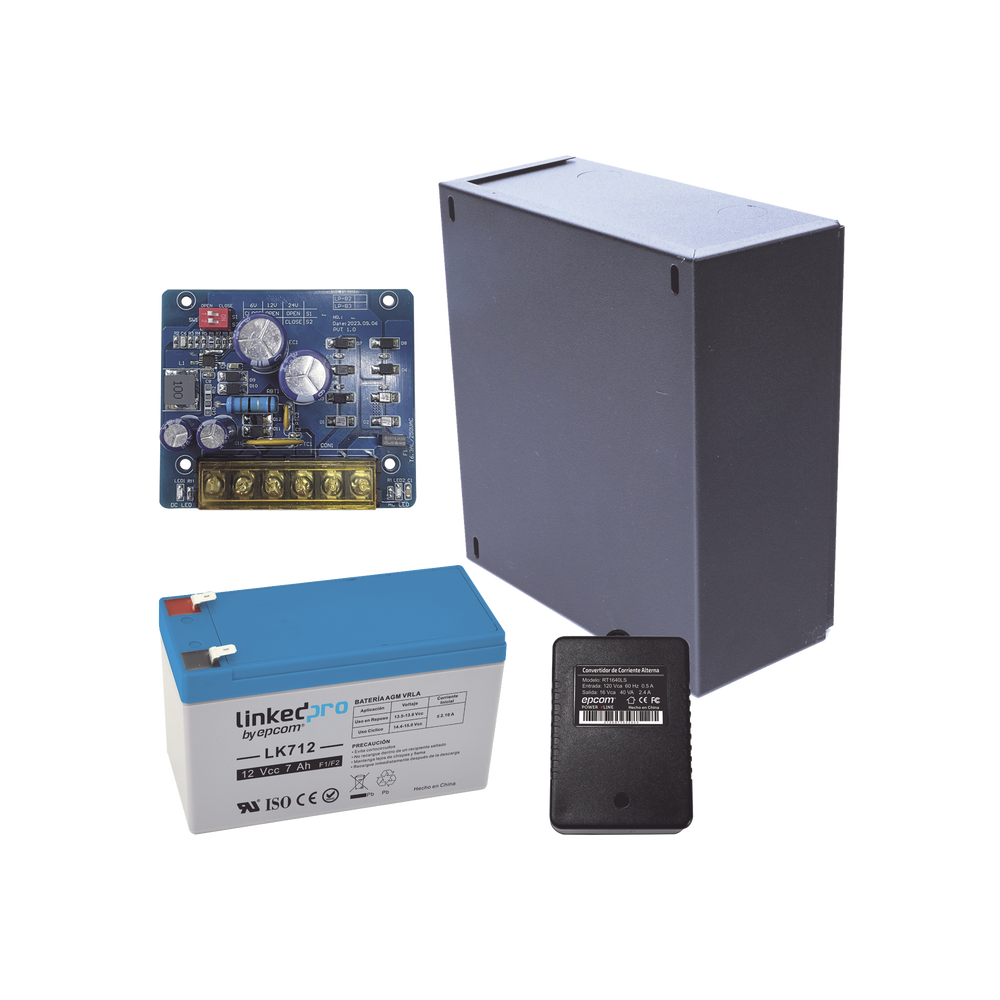Kit con fuente PLB2 con salida de 12 Vcc a 2.5 Amper, incluye transformador y batería de 12 V a 7 Amper - SILYMX