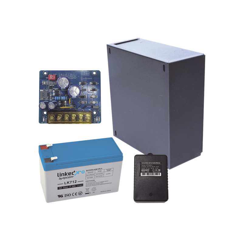 Kit con fuente PLB2 con salida de 12 Vcc a 2.5 Amper, incluye transformador y batería de 12 V a 7 Amper - SILYMX