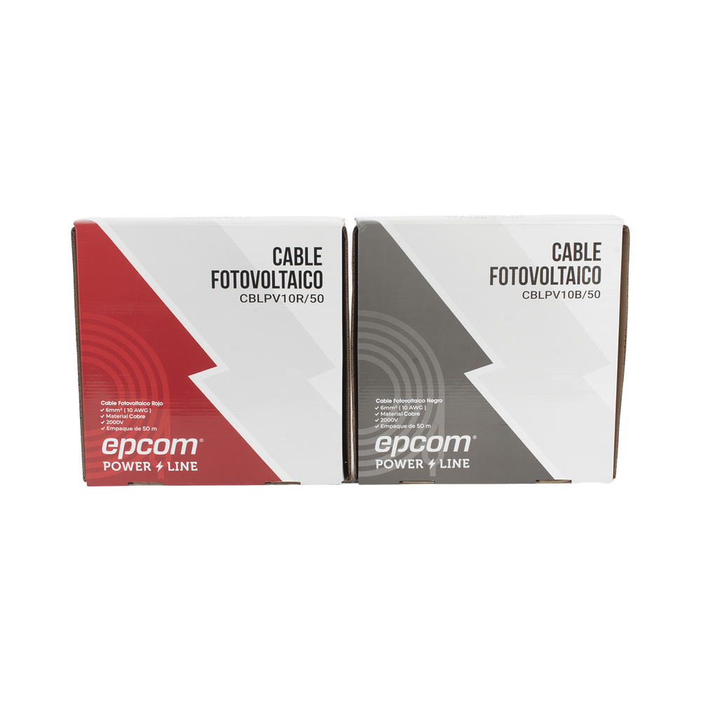 Kit Cable Fotovoltaico 2×50 m EPCOM POWERLINE – 10 AWG (6 mm²), PV, 1000/2000 V, Rojo y Negro
